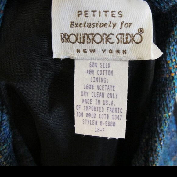 Brownstone Studio silk-blend blue plaid blazer with black trim – never worn 18P - Picture 5 of 7